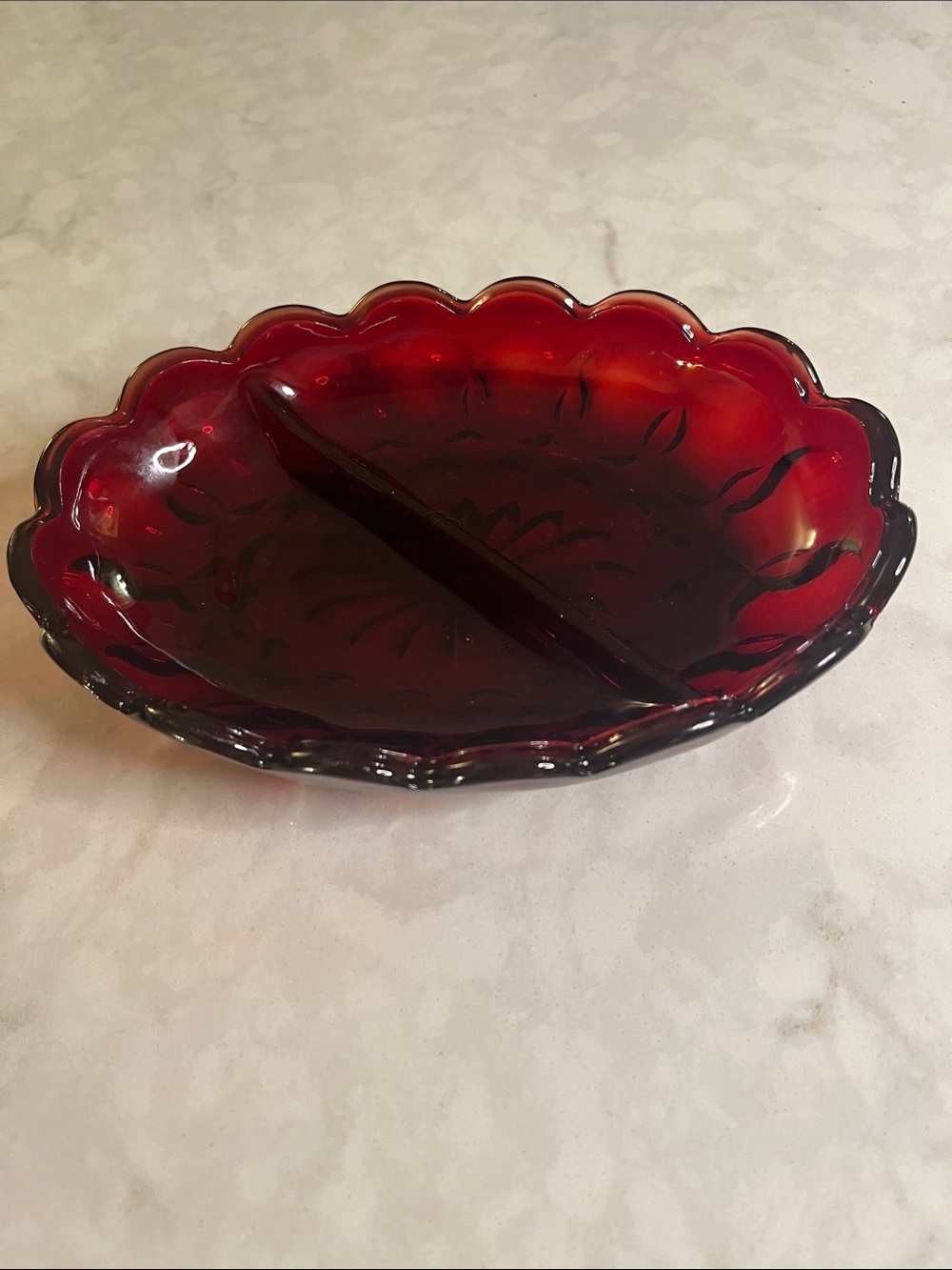 Vintage Ruby Red Divided Dish Relish Candy Nut trinket Tray